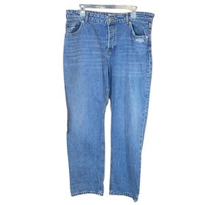 H&M Blue Light Wash High Waisted Distressed Straight Leg Denim Jeans, Size 16